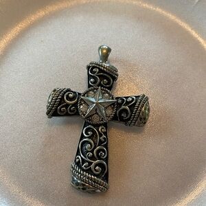 Source Unknown Silver-Tone Filigree Cross Pendant with Star Accent